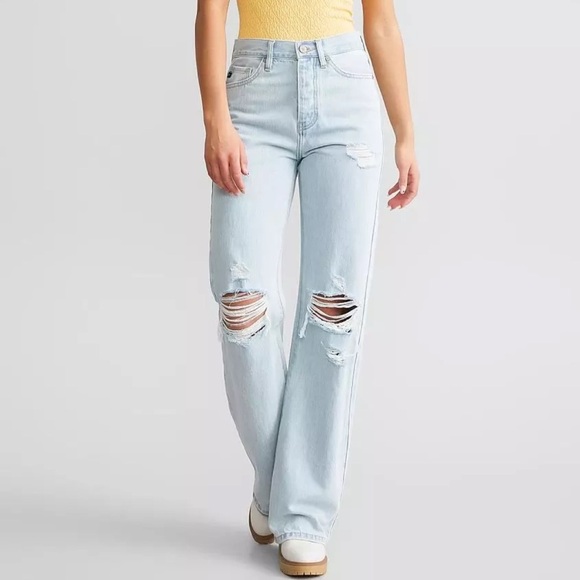 Kancan 90s High Rise Distressed Wide Leg Jeans Size 11/29 Light Wash - Picture 2 of 16